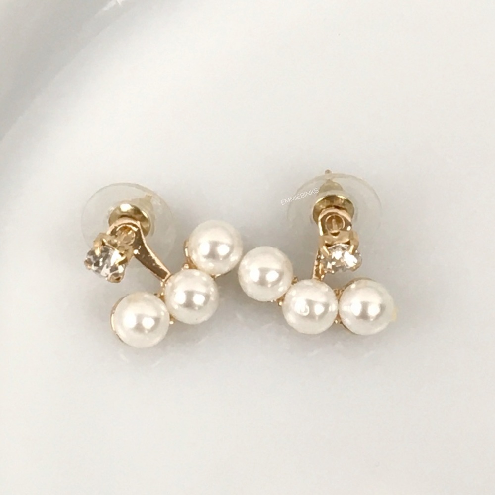 NWT Golden Faux Pearl Jacket Earrings Double Sided ~ Trendy Minimalist Vibe - Picture 6 of 12